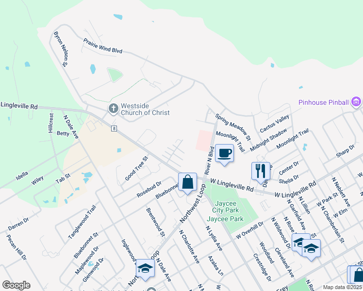map of restaurants, bars, coffee shops, grocery stores, and more near 2251 West Lingleville Road in Stephenville
