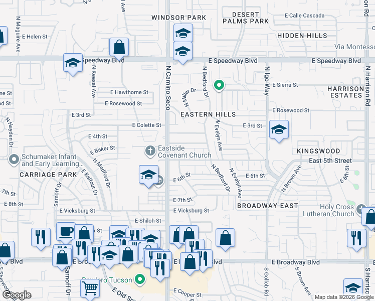map of restaurants, bars, coffee shops, grocery stores, and more near 617 N Judy Pl in Tucson