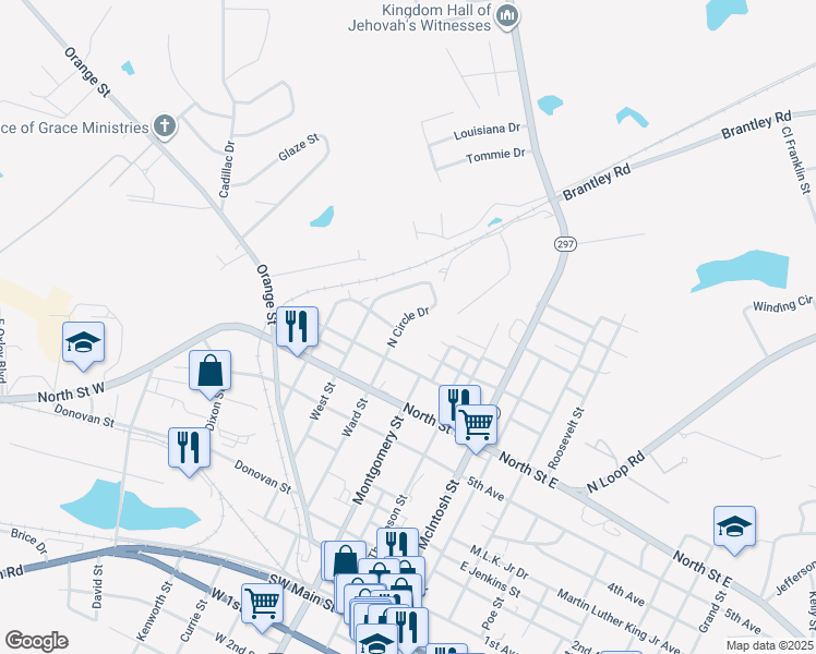map of restaurants, bars, coffee shops, grocery stores, and more near 942 North Circle Drive in Vidalia