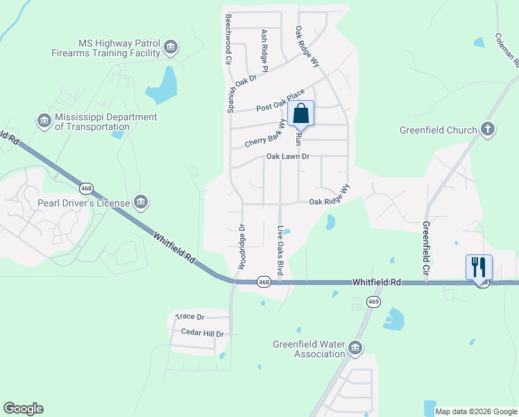 map of restaurants, bars, coffee shops, grocery stores, and more near 705 Oak Ridge Way in Brandon