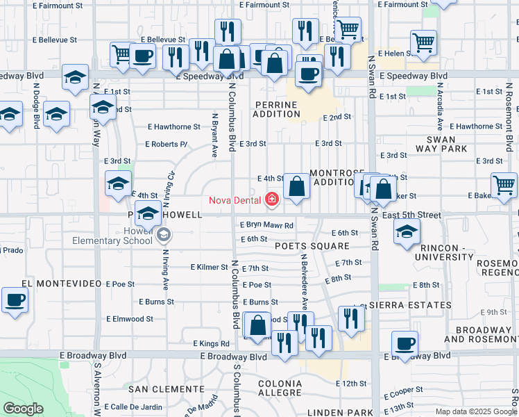 map of restaurants, bars, coffee shops, grocery stores, and more near 4337 East 5th Street in Tucson