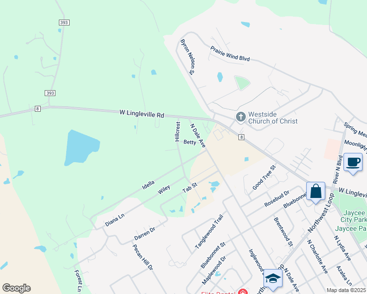 map of restaurants, bars, coffee shops, grocery stores, and more near 405 Hillcrest Drive in Stephenville