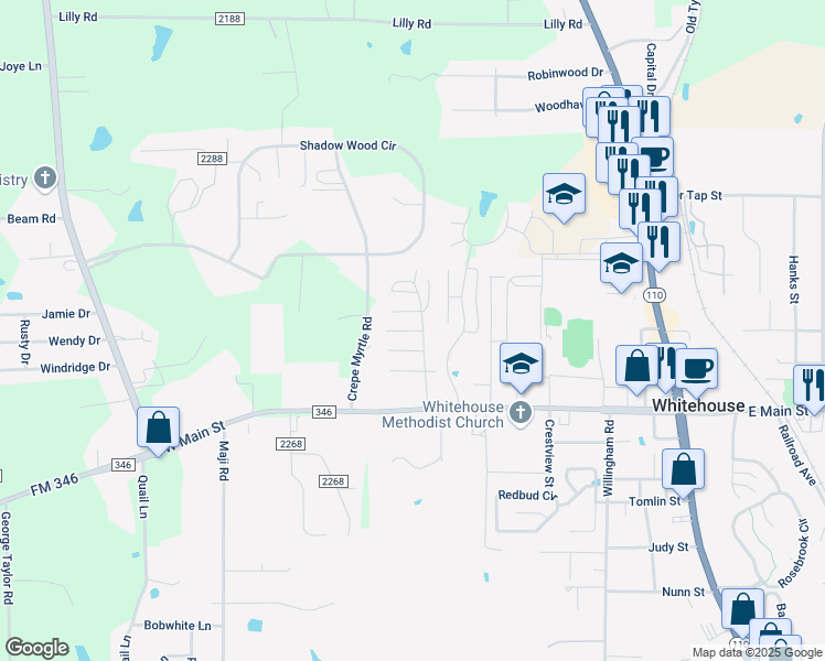 map of restaurants, bars, coffee shops, grocery stores, and more near 31 Pecanwood in Whitehouse