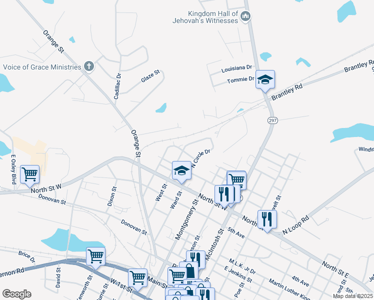 map of restaurants, bars, coffee shops, grocery stores, and more near 801 West Street in Vidalia