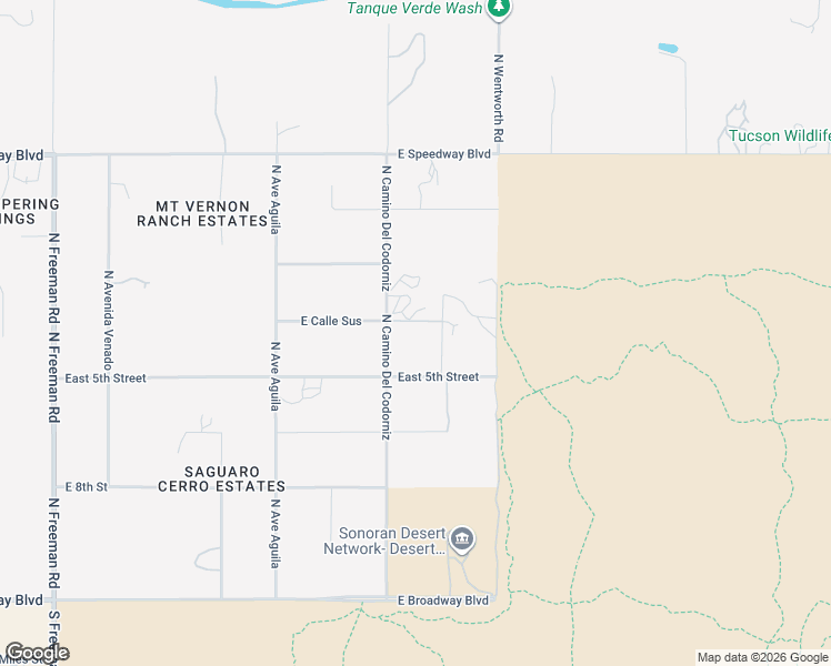 map of restaurants, bars, coffee shops, grocery stores, and more near 12525 East 5th Street in Tucson