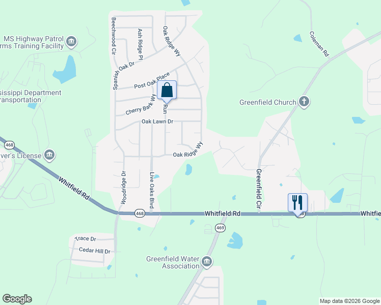 map of restaurants, bars, coffee shops, grocery stores, and more near 526 Oak Ridge Way in Brandon