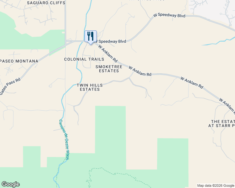 map of restaurants, bars, coffee shops, grocery stores, and more near 4251 West Mountain Side Drive in Tucson