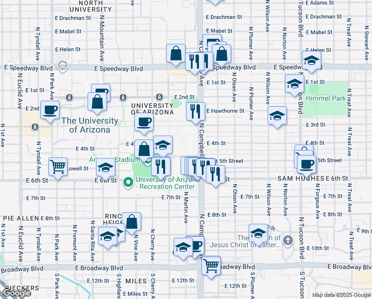 map of restaurants, bars, coffee shops, grocery stores, and more near 1827 East Enke Drive in Tucson