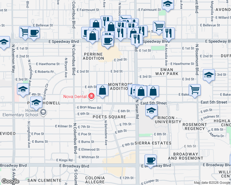 map of restaurants, bars, coffee shops, grocery stores, and more near 661 North Venice Avenue in Tucson