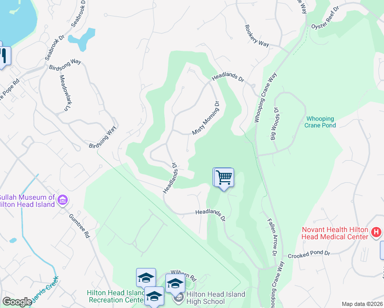 map of restaurants, bars, coffee shops, grocery stores, and more near 9 Whispering Pines Court in Hilton Head Island