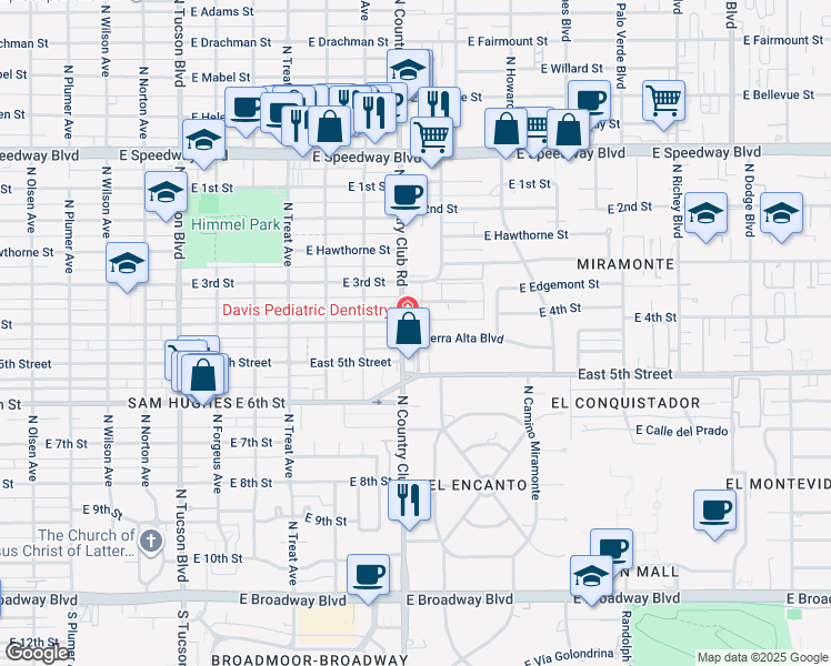 map of restaurants, bars, coffee shops, grocery stores, and more near 716 North Country Club Road in Tucson