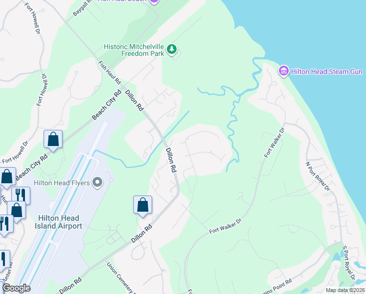 map of restaurants, bars, coffee shops, grocery stores, and more near 33 Outpost Lane in Hilton Head Island
