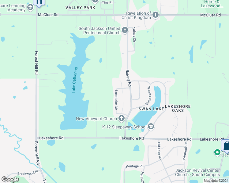 map of restaurants, bars, coffee shops, grocery stores, and more near 3883 Lost Lake Circle in Jackson