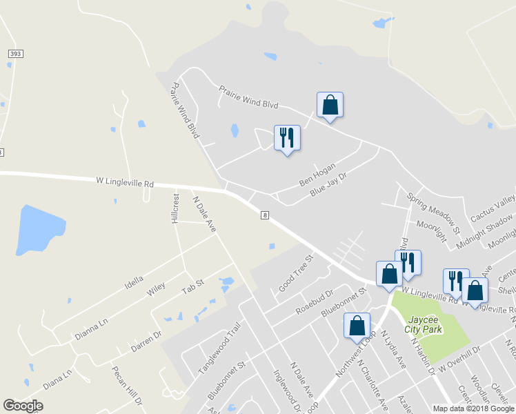 map of restaurants, bars, coffee shops, grocery stores, and more near 2485 W Lingleville Rd in Stephenville