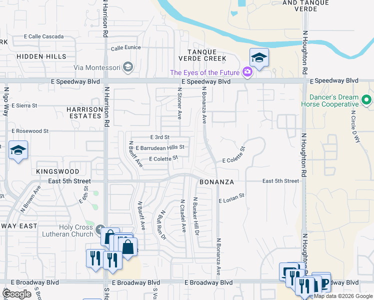 map of restaurants, bars, coffee shops, grocery stores, and more near 734 North Citadel Avenue in Tucson