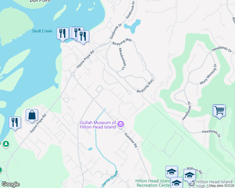 map of restaurants, bars, coffee shops, grocery stores, and more near 11 Celosia Lane in Hilton Head Island