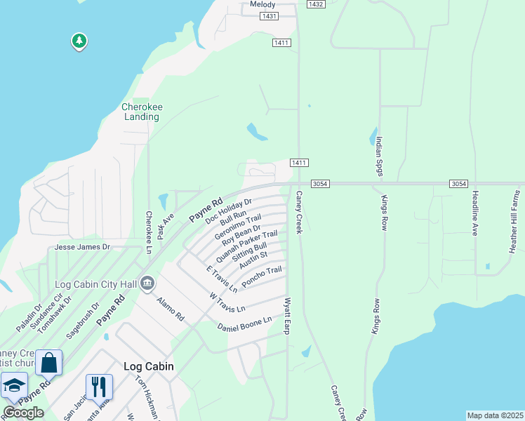 map of restaurants, bars, coffee shops, grocery stores, and more near 14031 Bull Run in Log Cabin