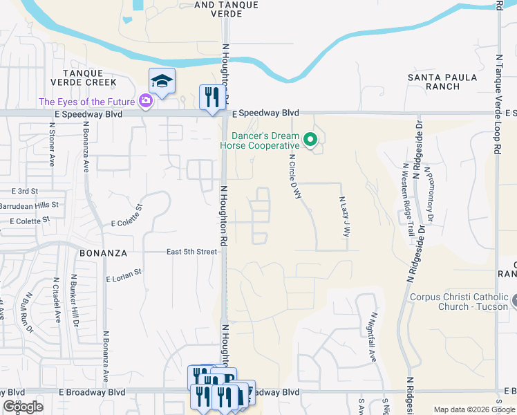 map of restaurants, bars, coffee shops, grocery stores, and more near 10405 E Passkey Dr in Tucson