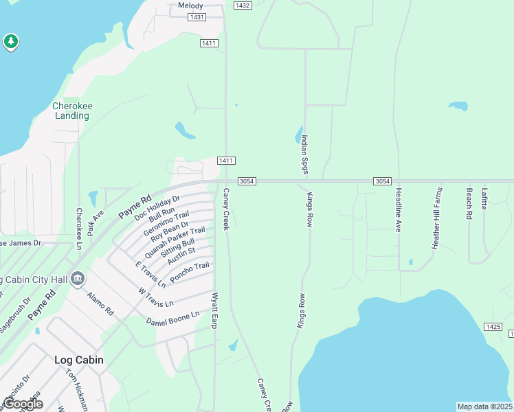 map of restaurants, bars, coffee shops, grocery stores, and more near 6379 Farm to Market Road 3054 in Log Cabin