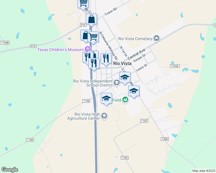 map of restaurants, bars, coffee shops, grocery stores, and more near 107 Capps Street in Rio Vista