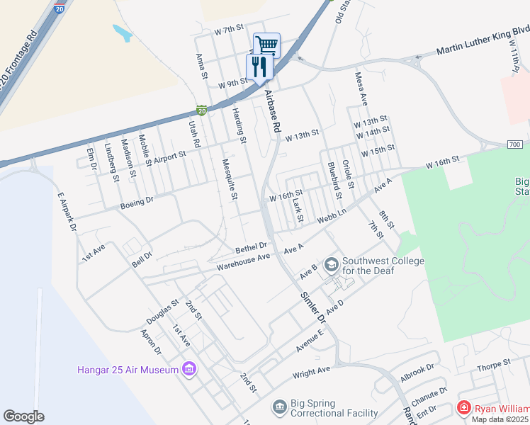 map of restaurants, bars, coffee shops, grocery stores, and more near 1611 Webb Lane in Big Spring