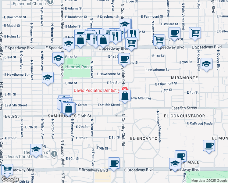 map of restaurants, bars, coffee shops, grocery stores, and more near 3001 East 4th Street in Tucson
