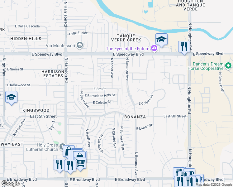 map of restaurants, bars, coffee shops, grocery stores, and more near 734 North Citadel Avenue in Tucson