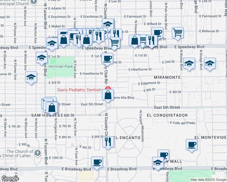 map of restaurants, bars, coffee shops, grocery stores, and more near 3159 East Terra Alta Boulevard in Tucson
