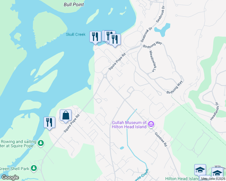 map of restaurants, bars, coffee shops, grocery stores, and more near 307 Gumtree Road in Hilton Head Island