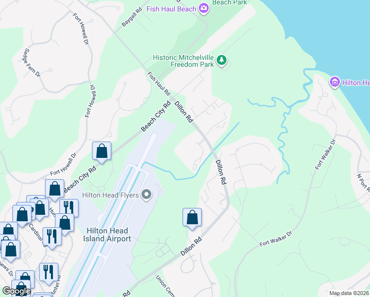 map of restaurants, bars, coffee shops, grocery stores, and more near 159 Dillon Road in Hilton Head Island