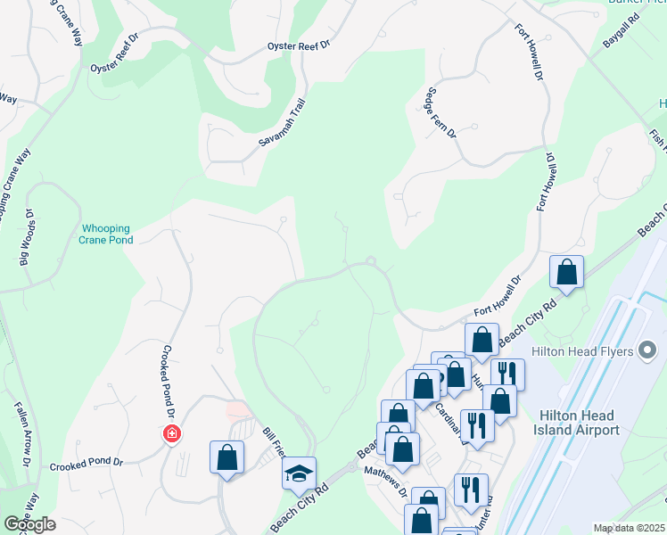 map of restaurants, bars, coffee shops, grocery stores, and more near 101 Fort Howell Drive in Hilton Head Island
