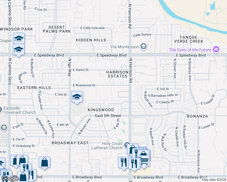map of restaurants, bars, coffee shops, grocery stores, and more near 735 North Bamboo Avenue in Tucson