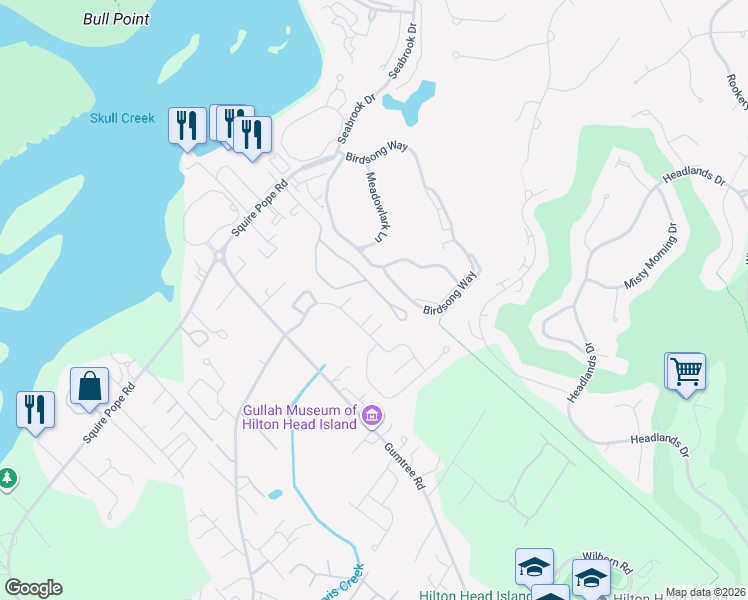map of restaurants, bars, coffee shops, grocery stores, and more near 11 Celosia Lane in Hilton Head Island