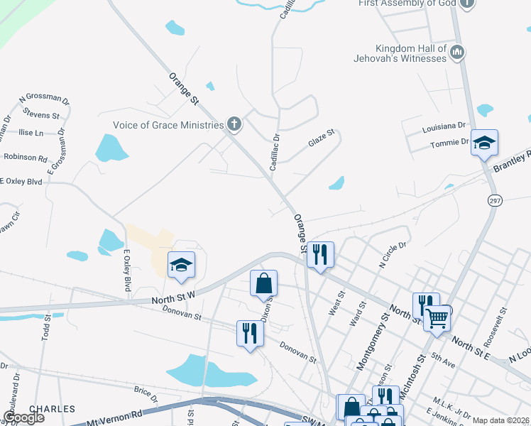 map of restaurants, bars, coffee shops, grocery stores, and more near 714 Willis Street in Vidalia