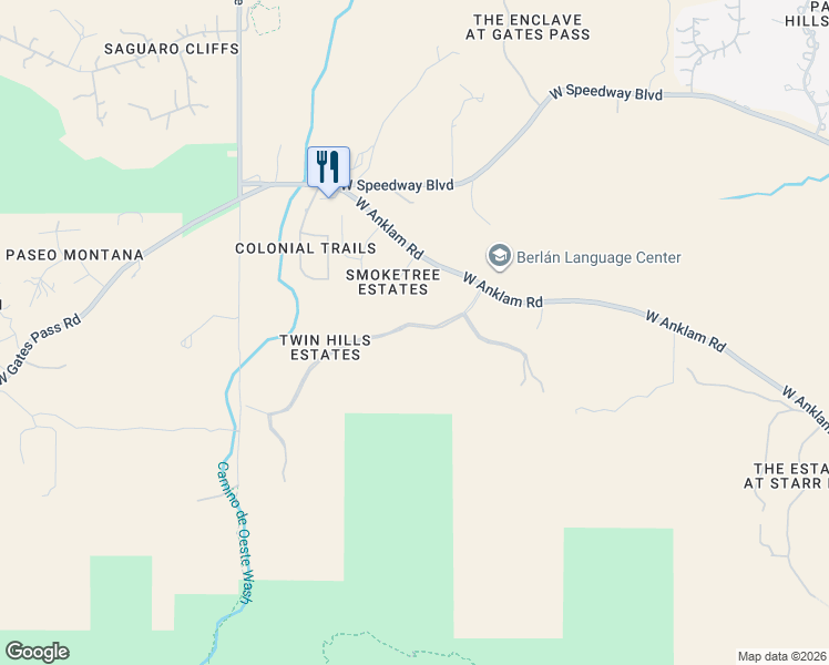 map of restaurants, bars, coffee shops, grocery stores, and more near 4251 West Mountain Side Drive in Tucson