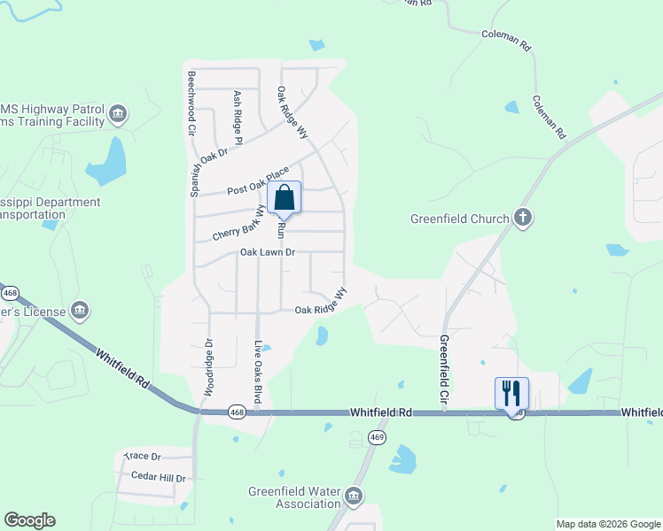 map of restaurants, bars, coffee shops, grocery stores, and more near 408 Oak Lawn Drive in Florence