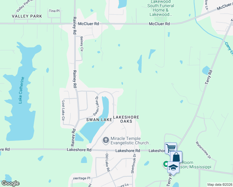 map of restaurants, bars, coffee shops, grocery stores, and more near 190 Swan Lake Cove in Jackson