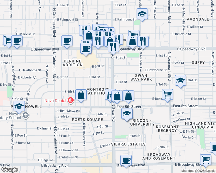 map of restaurants, bars, coffee shops, grocery stores, and more near 742 North Benton Avenue in Tucson