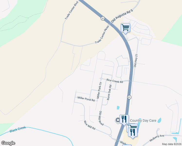 map of restaurants, bars, coffee shops, grocery stores, and more near 127 Miller Park Circle in Savannah