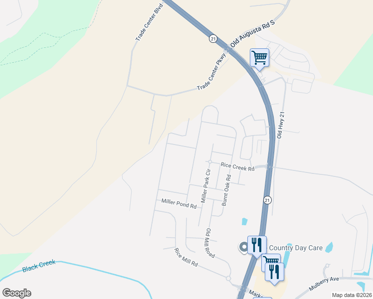 map of restaurants, bars, coffee shops, grocery stores, and more near 127 Miller Park Circle in Savannah
