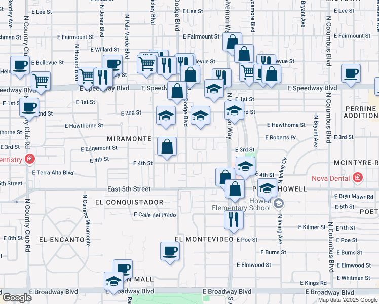 map of restaurants, bars, coffee shops, grocery stores, and more near 814 North Dodge Boulevard in Tucson