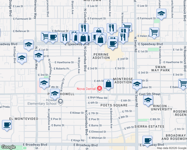 map of restaurants, bars, coffee shops, grocery stores, and more near 817 North Catalina Avenue in Tucson