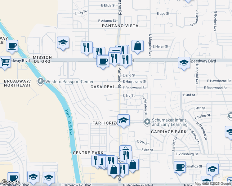 map of restaurants, bars, coffee shops, grocery stores, and more near 7887 East Uhl Street in Tucson