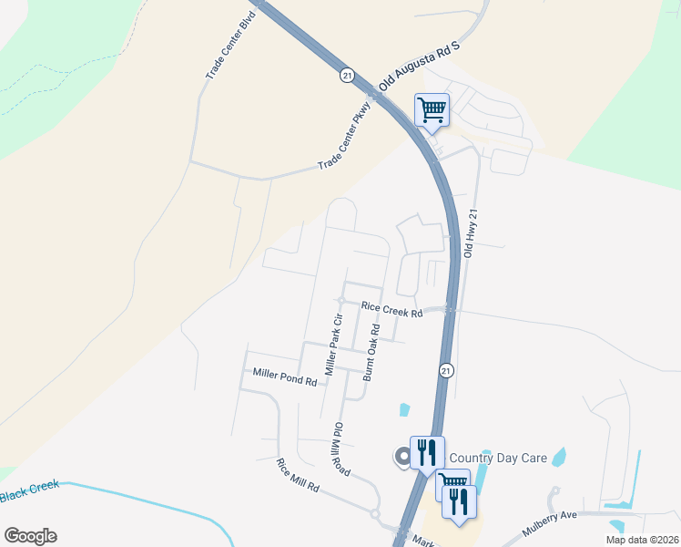 map of restaurants, bars, coffee shops, grocery stores, and more near 127 Miller Park Circle in Savannah