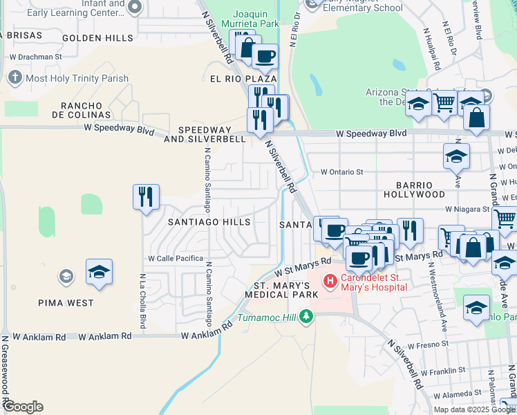 map of restaurants, bars, coffee shops, grocery stores, and more near 740 North Avenida Feliz in Tucson