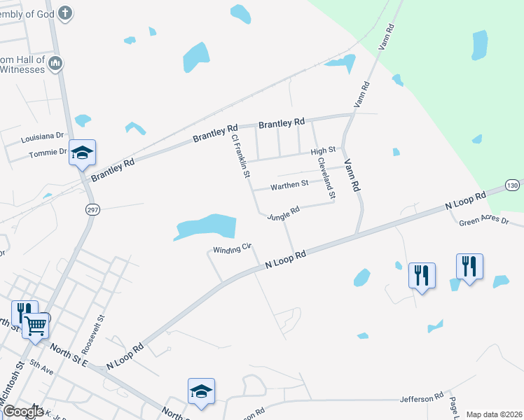 map of restaurants, bars, coffee shops, grocery stores, and more near 800 Jungle Road in Vidalia