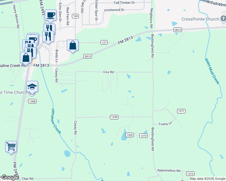 map of restaurants, bars, coffee shops, grocery stores, and more near 10187 County Road 135 in Flint