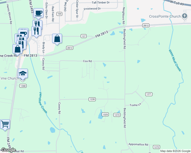 map of restaurants, bars, coffee shops, grocery stores, and more near 10187 County Road 135 in Flint