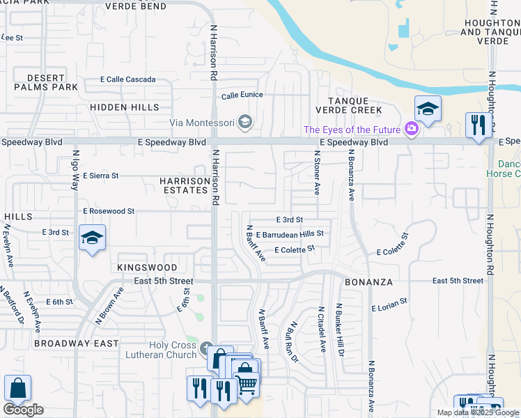 map of restaurants, bars, coffee shops, grocery stores, and more near 9638 East Corte Torre Del Sol in Tucson