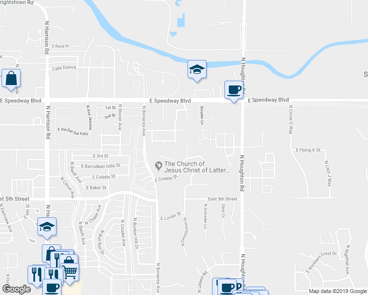 map of restaurants, bars, coffee shops, grocery stores, and more near 821 North Constitution Drive in Tucson